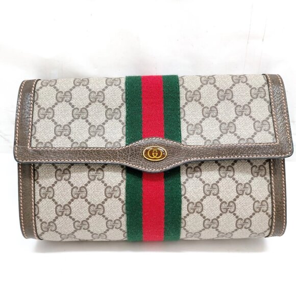 Vintage Gucci Clutch Brown PVC 298-071525 - Picture 1 of 13